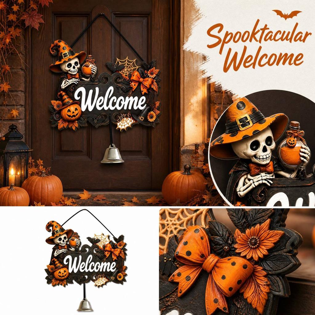 Halloween Wooden Door Hanger with and Bell | Festive Wall Decor for Party Celebrations