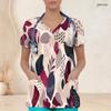 Women Plus Size Printed Nurse Scrub Top V Neck Short Sleeve Green Beige With Front Pockets
