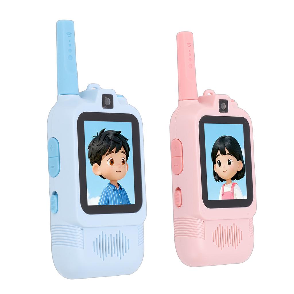 2 Pack Kids Video Intercom Rechargeable Long Distance 2 Way Radio with Dual Cameras Voice Changer for Indoor Outdoor
