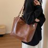 Big Women Shoulder Bags Large Capacity Tote Bag 2025 Winter Vintage Solid Color Zipper Leather Travel Retro Handbag Purse