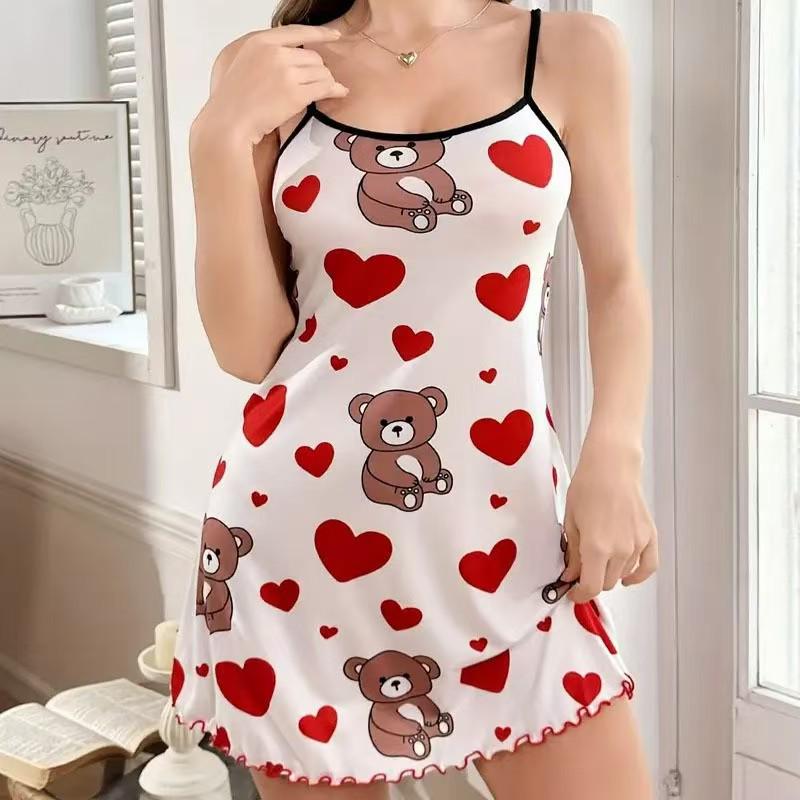 Summer Cat Print Women's Camisole Nightgown Pajamas
