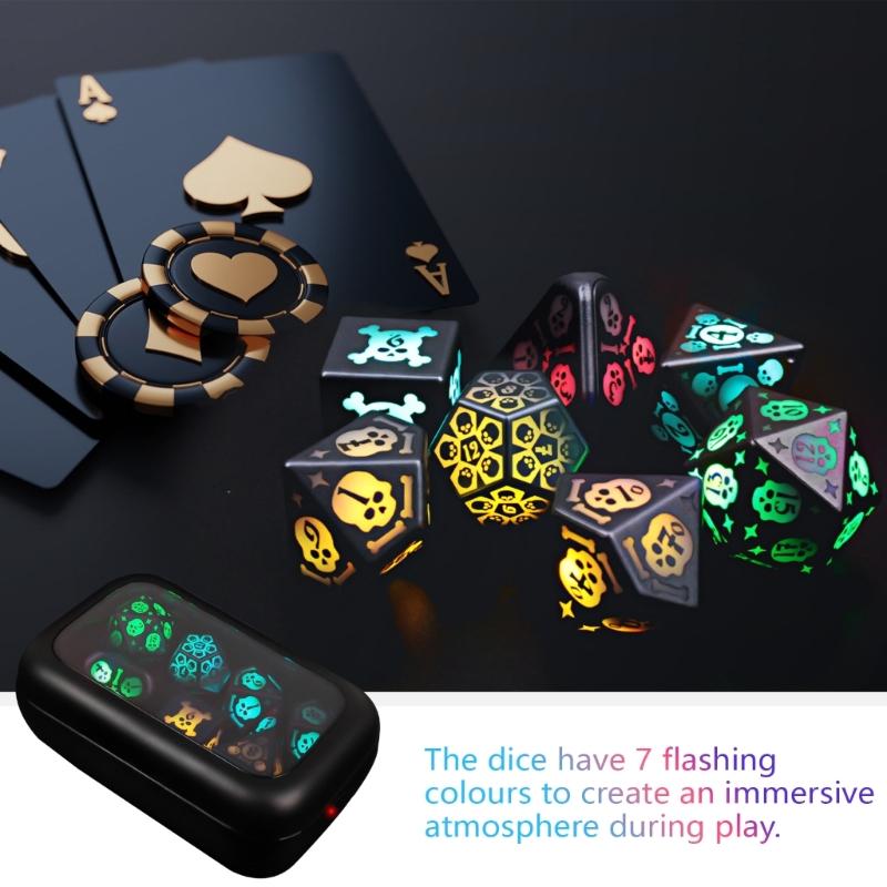 7Pcs Rechargable Glowing LED Dices Role Playings Game Polyhedral Dices LED Electronic Dices for Tabletop Game Player