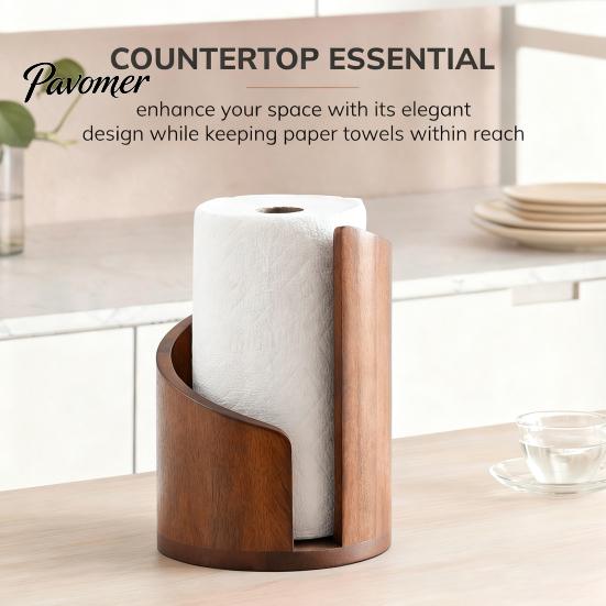 Handcrafted Wood Paper Towel Holder Mountain Countertop Dispenser with Base Metal One-handed Tear Spiral Design Rustic Roll for Kitchen And