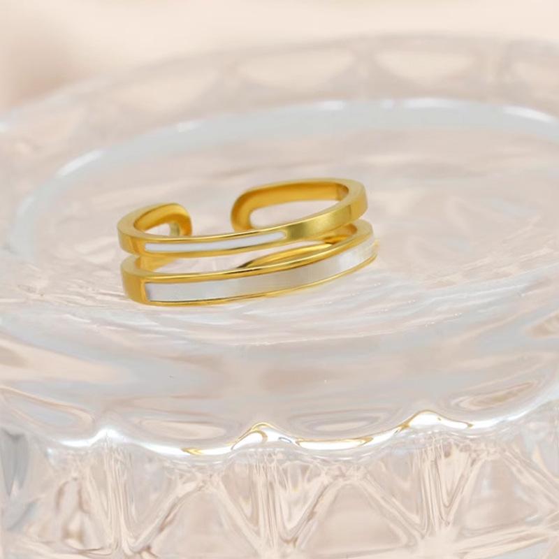 Light Luxury and Cold Style White Shell Zircon Open Titanium Steel Ring Women's High-end Accessories