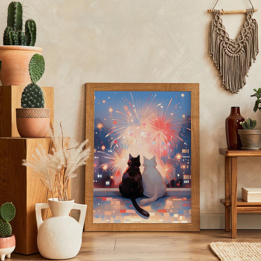 Valentinstag Geschenk Romantische Schöne Katze Paar Sonnenuntergang Strand Poster Leinwand Malerei Wand Kunst Druck Mama Geschenk für Zimmer Home Decor