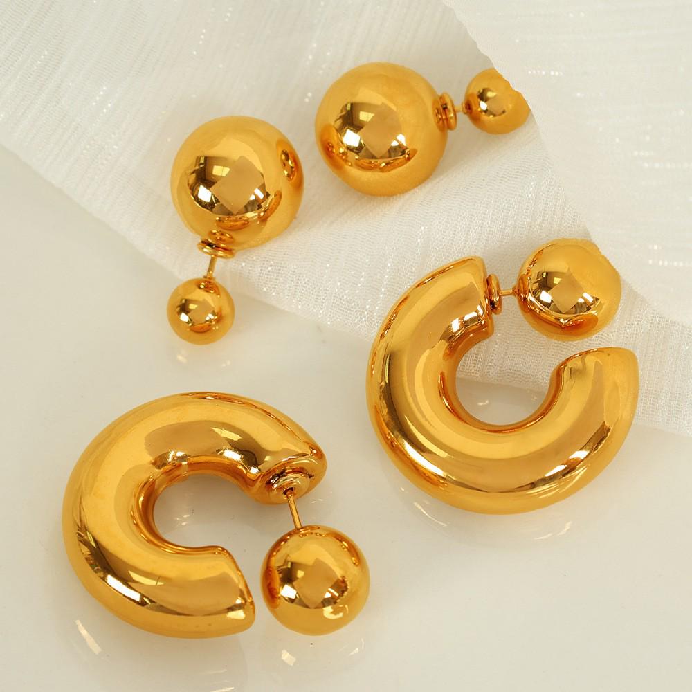 Gold Non-fading C-shaped Stainless Steel Stud Earrings with European & American Niche Design