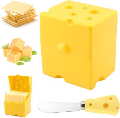 Sliced Cheese Storage Container, Plastic Cheese Slice Keeper for Fridge with Butter Cu-tter, Flipped Lid Chees E Saver Holder.
