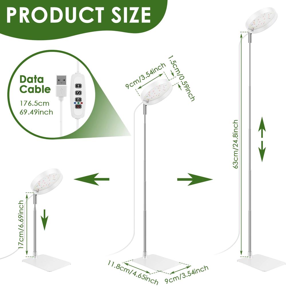 LED Grow Light Full Spectrum Plant Lamp Dimmable 3 Modes Height Adjustable Indoor Plants Light 3/9/12H Timer 10-Level Dimming