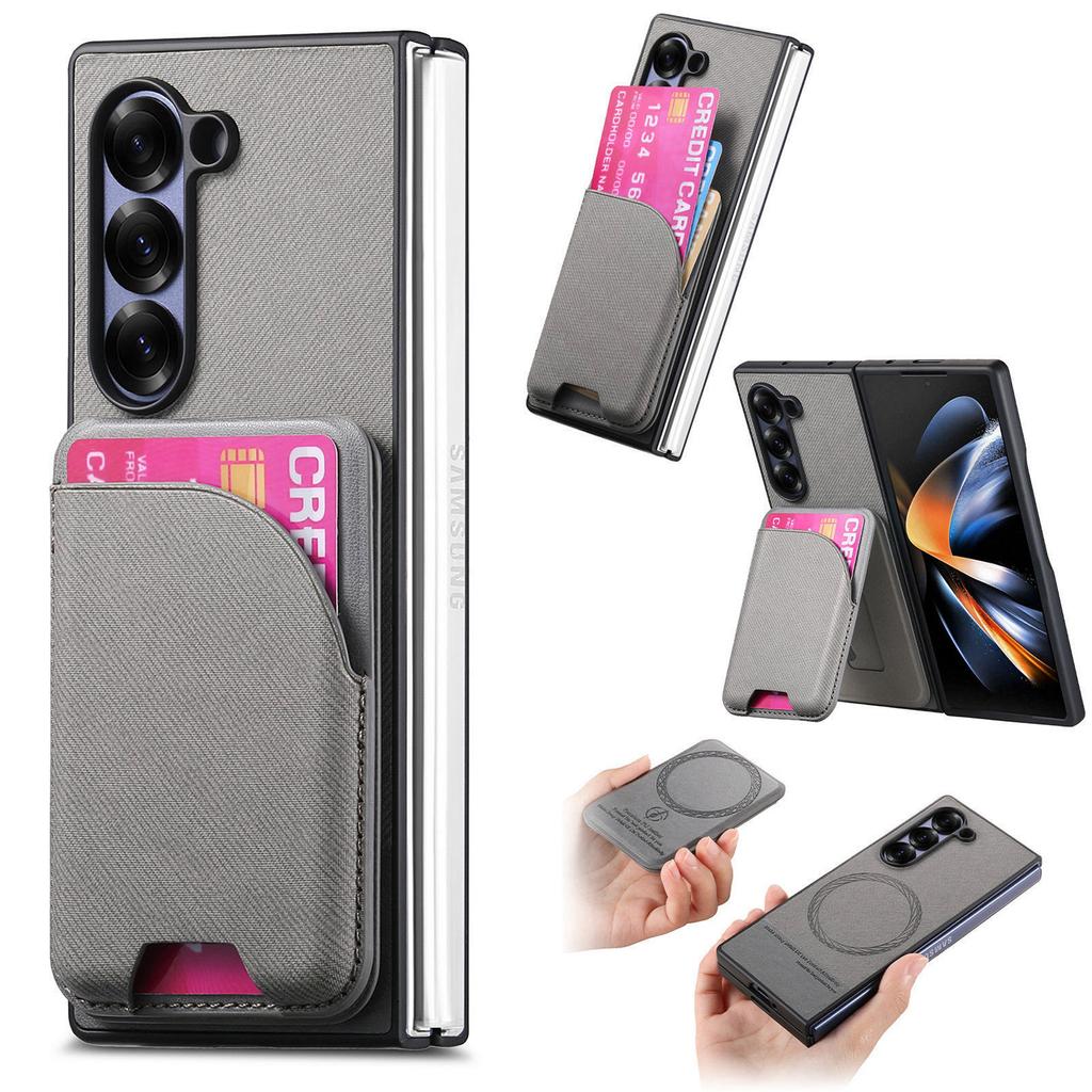 Magnetic Leather Wallet Phone Case with Card Holder Ring for Samsung Galaxy Z Fold 7 6 5 4 3 Fold7 Fold6 5G Detachable Cover