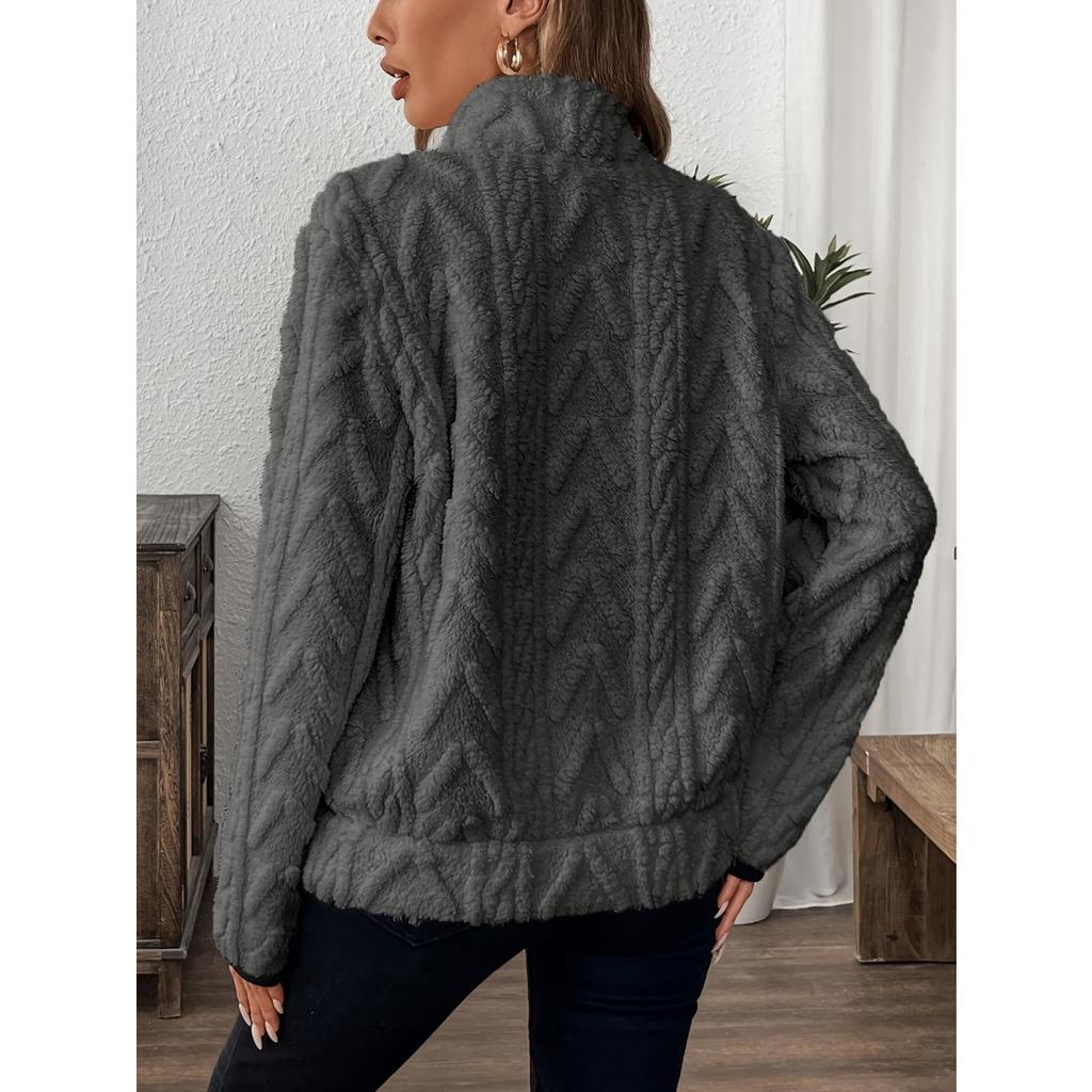 Podzimní a zimní nový styl klopa malý voňavý žakárový poloviční zip plyšová kapsa krátká mikina