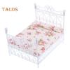 TALOS Dollhouse Bed European Style Accessories Metal Mini Double Bed Props Supplies for Room Scene