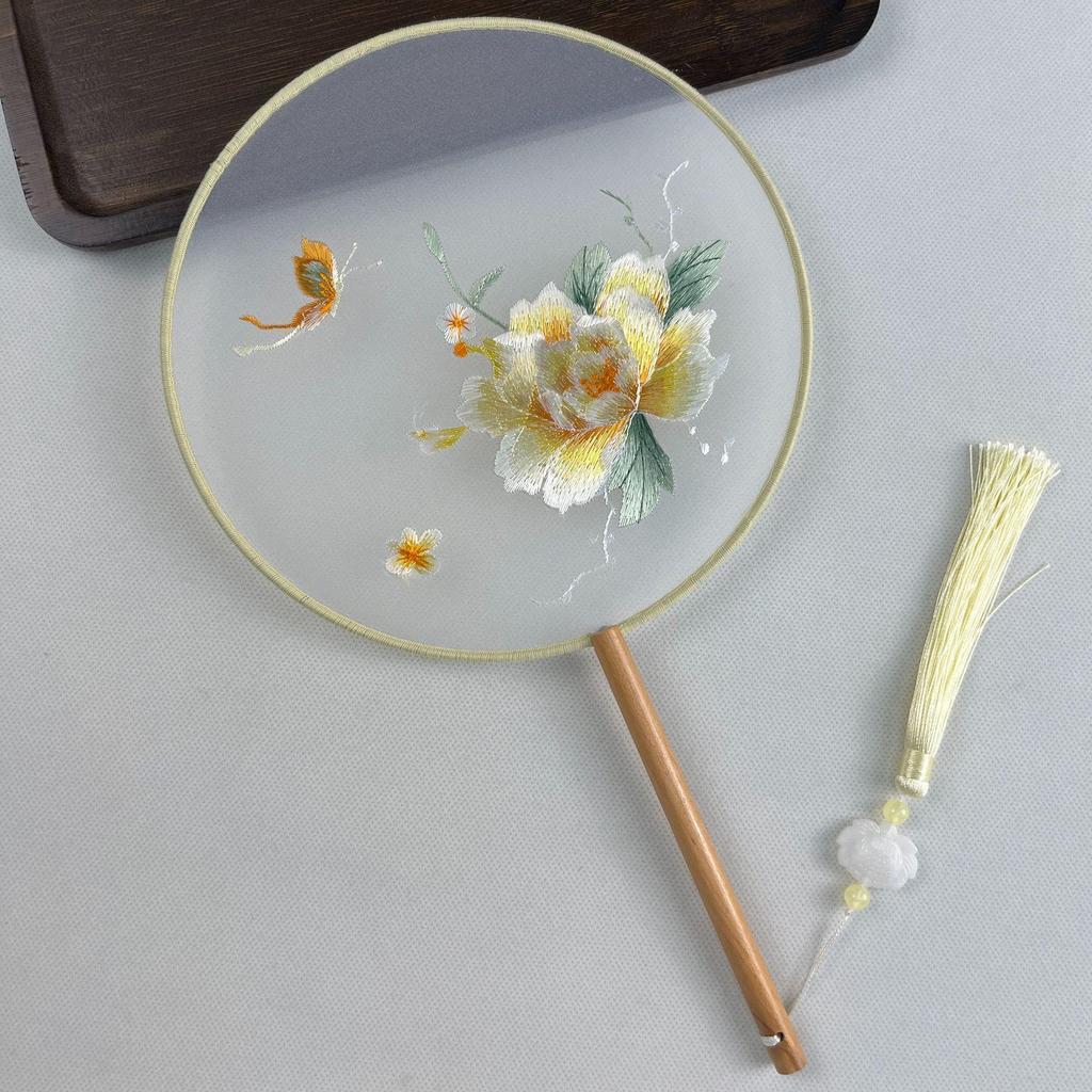 Ancient Chinese Round Hand Fan: Suzhou Double-Sided Embroidery with Peony Design for Hanfu Dance