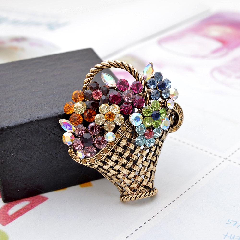 Creative Flower Basket Zircon Brooch Vintage Colorful Pins Women Fashion Jewelry Clothes Coat Decoration Scarf Buckle YSX