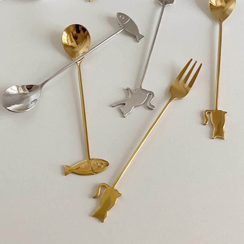 Cute Paintings Cat 304 Stainless Steel Spoon Hollow For Coffee Tea Dessert Spoon Kitchen Tableware Gifts For Students Children