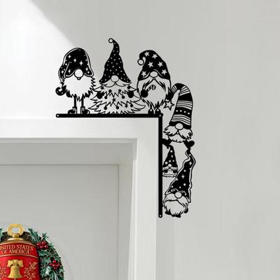 Festive Door Frame Sign Holiday Door Frame Decor Festive Christmas Gnome Door Frame Decoration Iron Faceless Dwarf Corner Sign