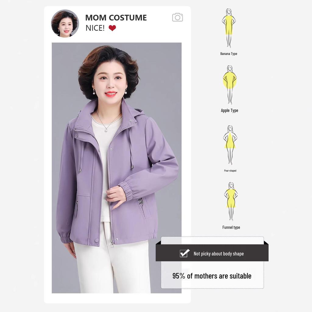 Mother's Day 2026 Stylish Hooded Windbreaker for Middle-Aged Women