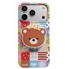 Color Patchwork Plaid Little Bear Magnetic Stand Case for iPhone 17/16 Pro Max & 15 Pro