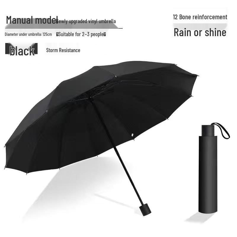 Vollautomatischer dreifach faltbarer UV-Schutz-Schirm mit schwarzem Kleber und Logo für Regen oder Sonne