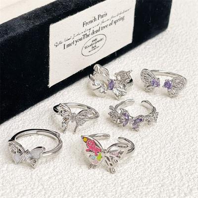 New Niche Zircon Butterfly Ring Opening Adjustable Oil Drip Jewelry Light Luxury Personalized Fashion High-End Accessories