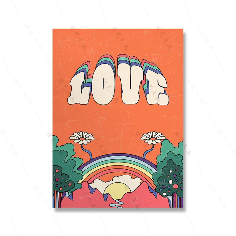 Pictură pe pânză cu imprimeu floral vintage din anii 70, stil hippie, stil nordic, model floral, pictură murală, living, dormitor, decor pentru casă