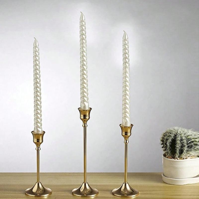 Vintage Gold Metal Tapered Candle Holders, Modern High Pedestal Candle Stand Decor, Tabletop Centerpiece For Wedding Party Dining