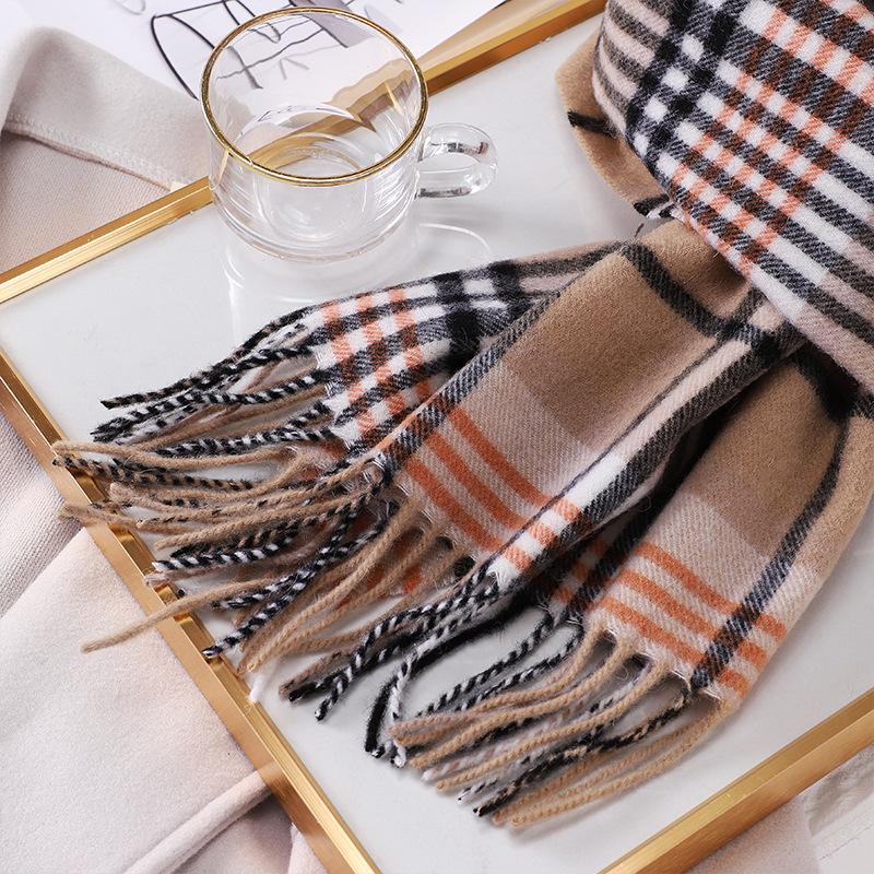 100% Australian wool pure plaid scarf women's winter color matching versatile thermal plaid scarf