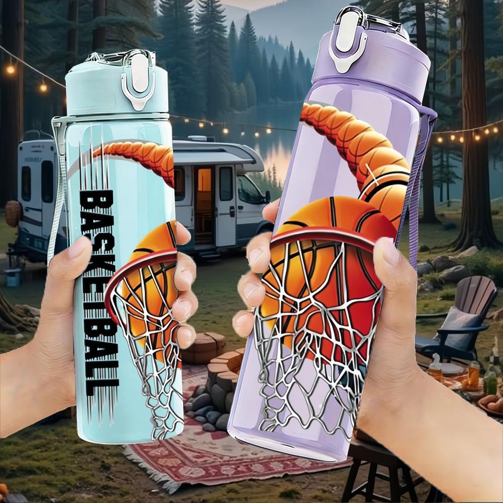 1PC Basketball Sport Theme 750ml Color Plastic Sports Water Bottle Leakproof Flip Straw Lid Suitable for Sports Office Home Use