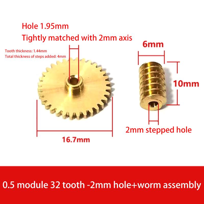 1 Készlet 0,5M Réz Csigakerék Hajtás Kombinációs Készlet 12/15/16/18/32 Fog 2mm/3mm 2mm Lépcsős Furat DIY Modell