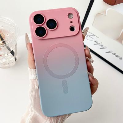 Gradient Fine Hole Lens Film Magnetic Silicone Phone Case for iPhone 17 16 15 14 13 12 11 Pro Max Air Magsafe Charging Soft Case