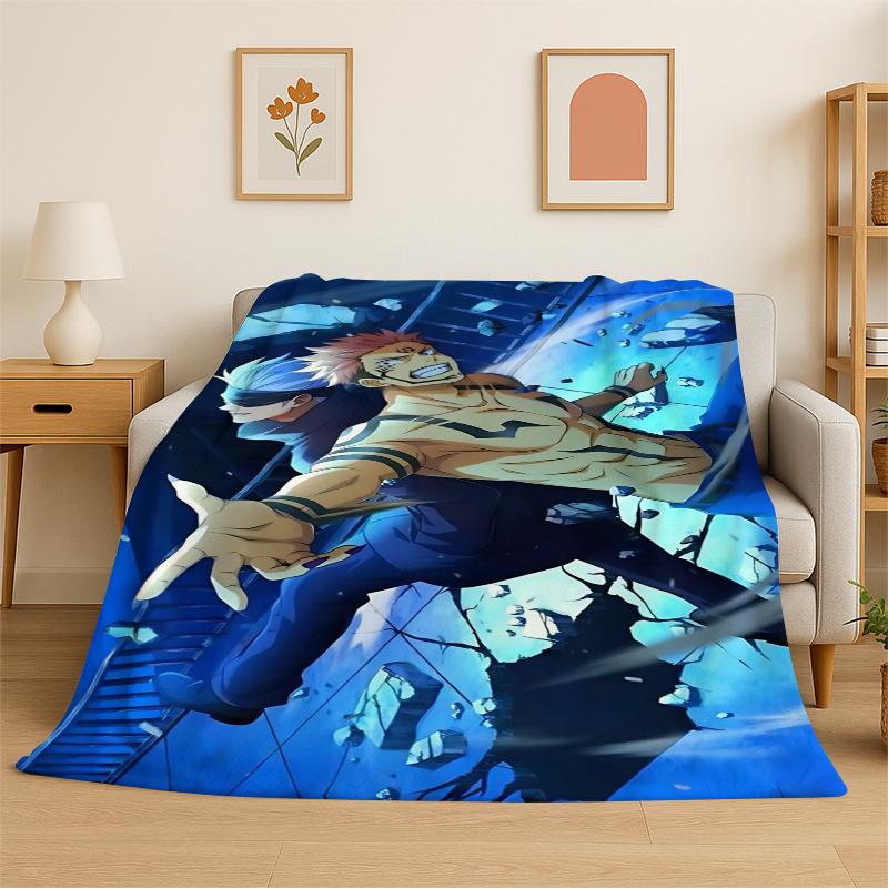 Cartoon Jujutsu Kaisen Anime Itadori Yuj Flannel Blanket Soft Warm Throw Blanket For Bedroom Living Room Bed Travel Picnic Kid