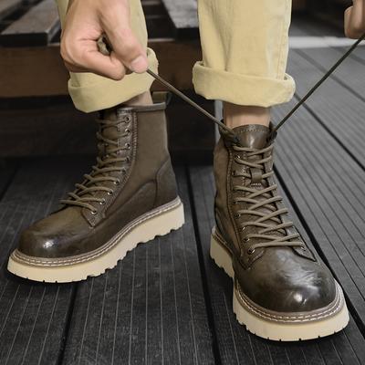 Fashion Men's Leather Cowboy Boots Non-slip Autumn Winter Boots Rubber Thick Soled Tooling Comfortable Business British Outdoor Footwear