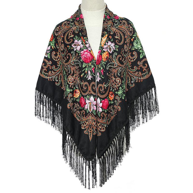 Ethnic Russian Print Tassel Shawl & Cardigan Scarf - High-End Dual-Use Square Design