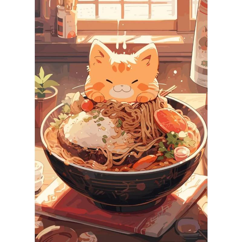 Japanese Noodle Dog Cat Funny Kitchen Ramen Noodles Poster Wall Art Prints Canvas Painting Pictures for Restaurant Home Decor