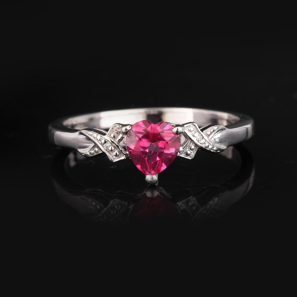 925 Silver Pink Topaz Heart Ring Diamond Accent Women Jewelry Gift Size