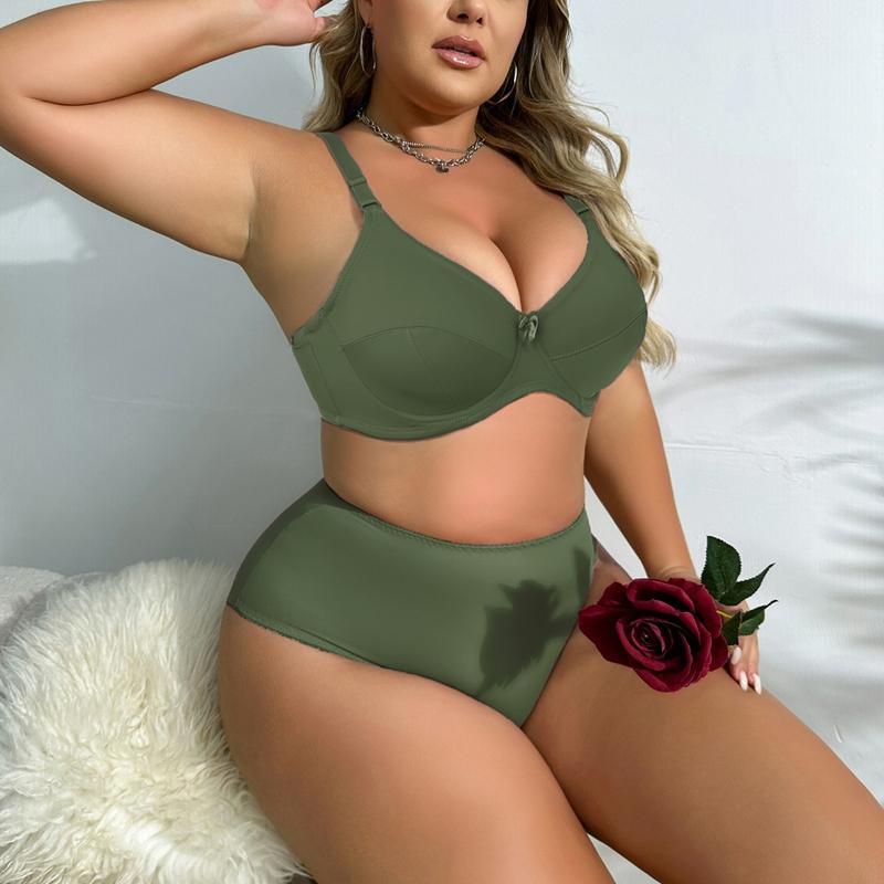 Women Plus Size Thin Lingerie Sets Bow with Wire Brassiere Comfortable Panties 36-48 C D E F Cup-398