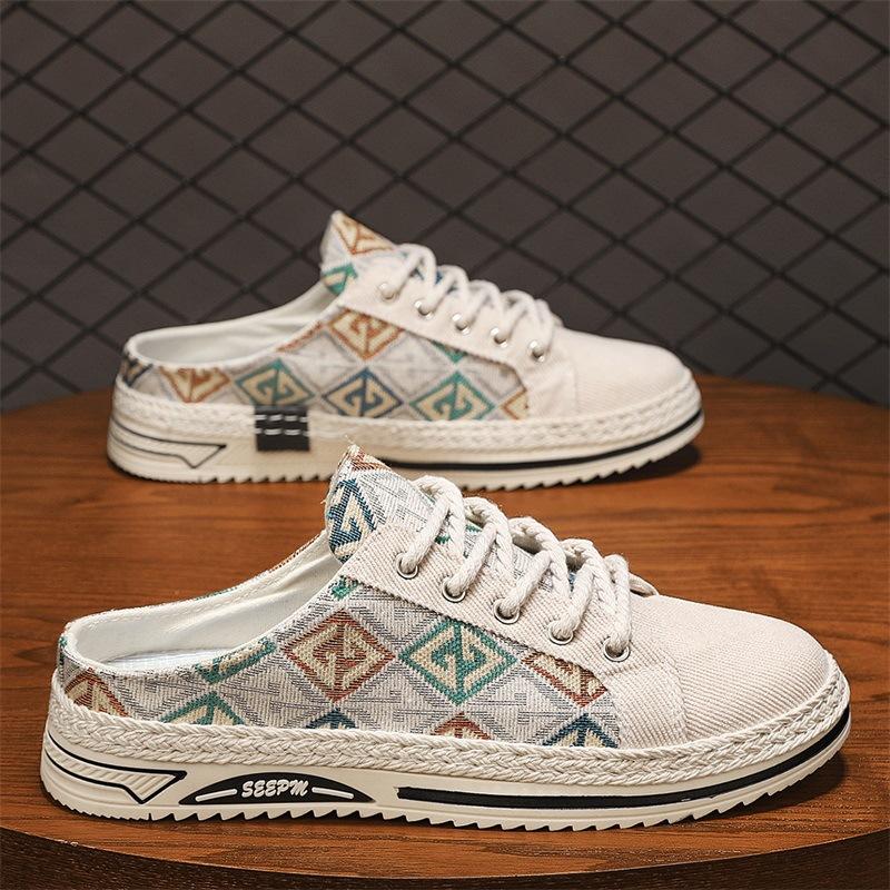 

Summer new men s daily leisure half-drag bag head men s shoes fashionable one-pedal cloth retro breathable board shoes 42