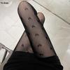Calze a rete velate da donna - Motivo a pois e cuori, Opzioni sexy in bianco e nero, Taglie grandi disponibili per primavera e autunno
