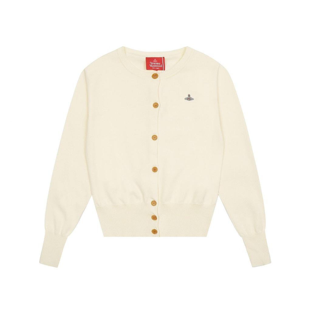 25SS Vivi Saturn Stickerei Schlanker Strickpullover mit Rüschenkragen - Koreanische Frühjahrs-/Herbstkollektion