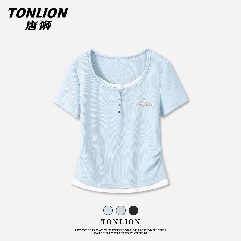 TonLion Women s Faux Two-Piece Short Sleeve T-Shirt