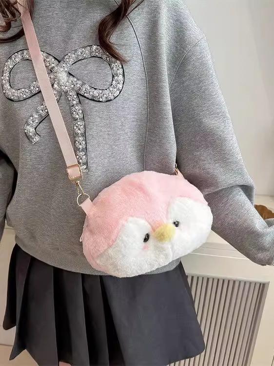 Cute Penguin Plush Crossbody Bag Lightweight Soft Polyester Single Shoulder Phone Pouch Youth Fashion Outdoor Doll Purse