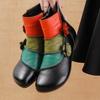 Johnature Ethnic Style Flower Mixed Colors Genuine Leather Women's Versatile Boots Warm Cotton Shoes
