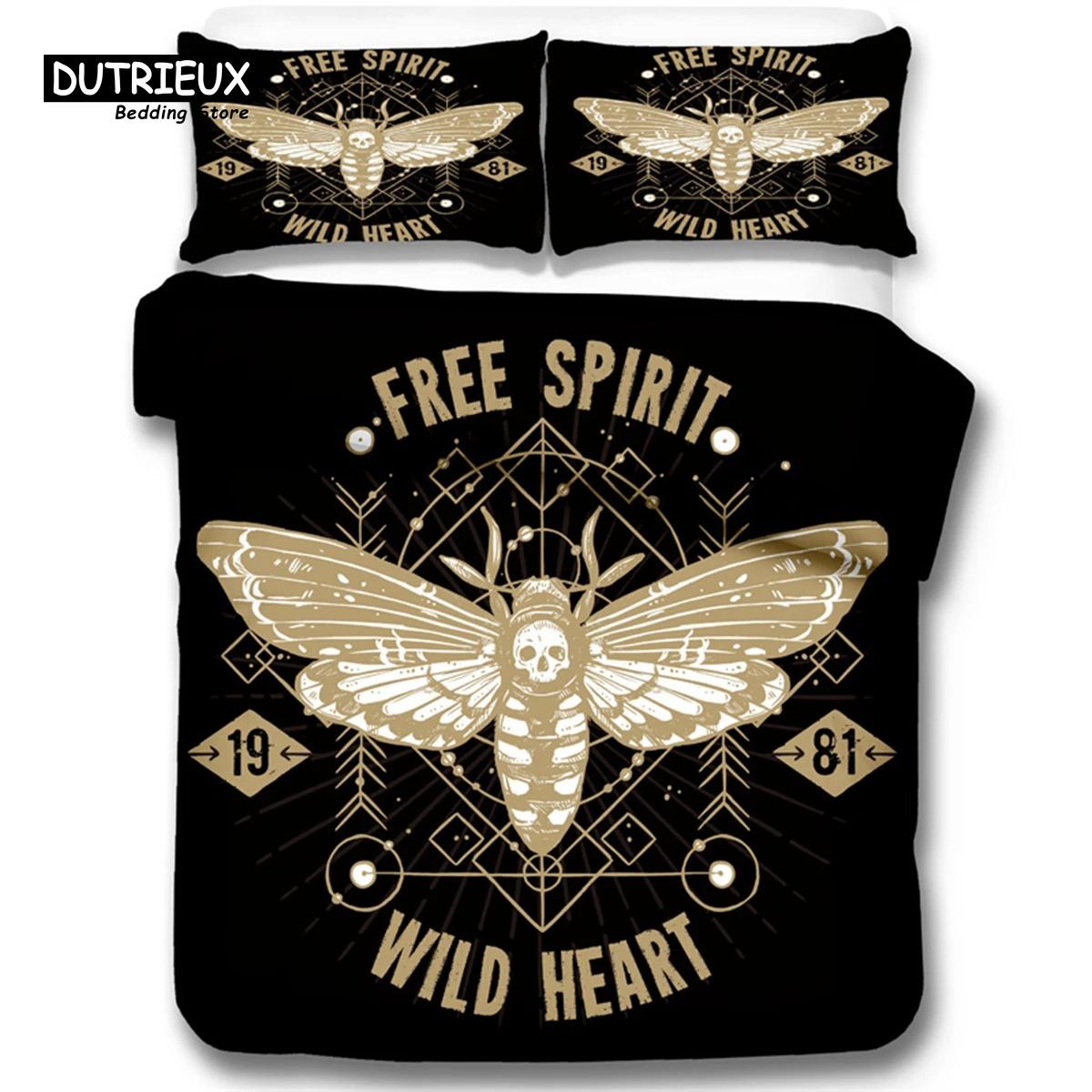 

Gothic Skull Bedding Set Decorative Death Moth And Flowers Print Duvet Cover Personalized Skeleton Bones Butterfly Pillowcases 70x133cm 2pcs