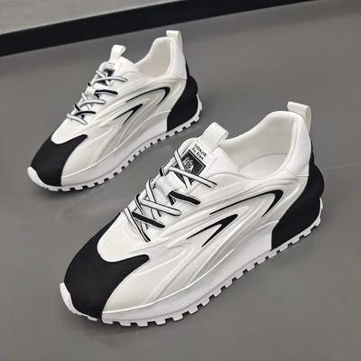 Кроссовки на толстой подошве для мужчин и женщин, модные повседневные туфли из кожи и сетки, дышащие, с увеличенной внутренней частью, на плоской платформе