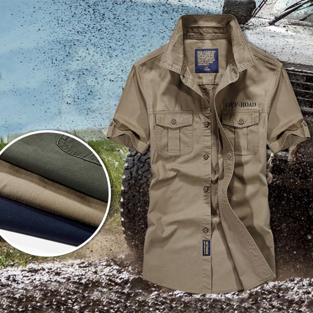 Men's Casual Embroidery Military  Color Pocket Short Sleeve T-shirt Tops