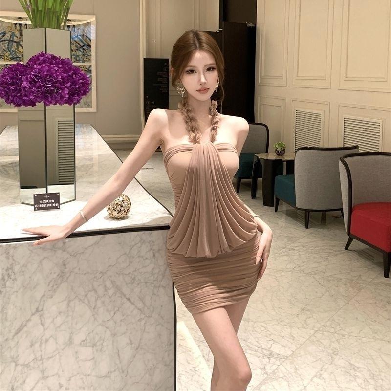 Ancient sexy mesh neck tube top dress for women in summer is very good-looking, sexy pure desire slim-fitting hip-wrapped short skirt