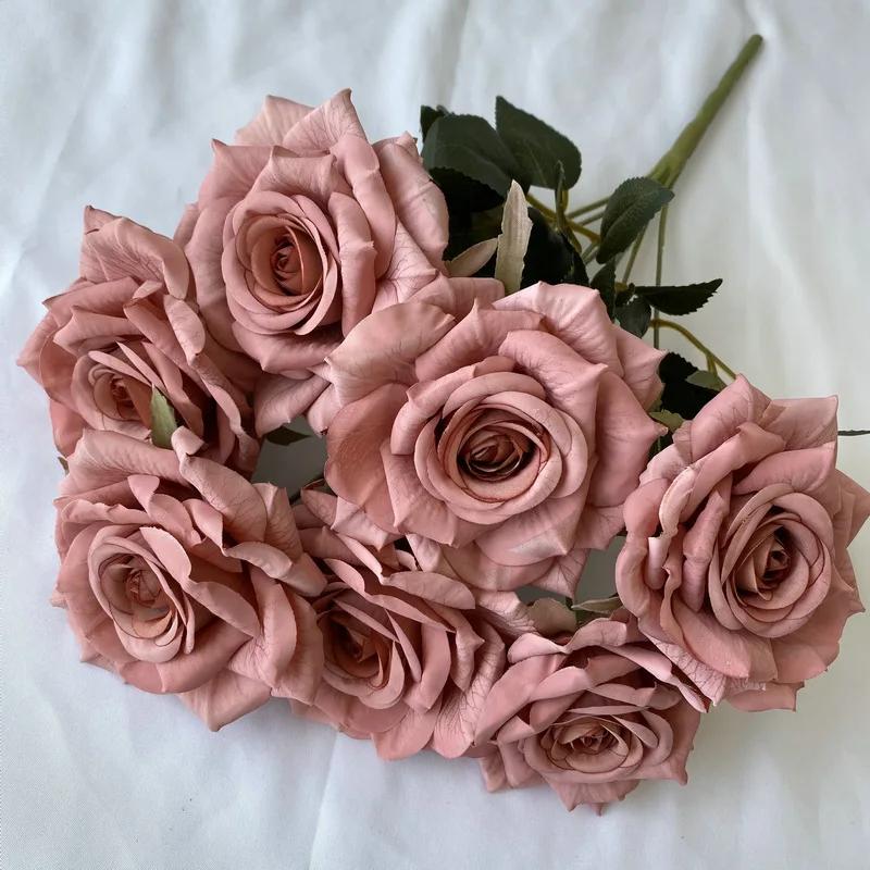 41CM 7 Forks Silk Screen Diamond Rose Artificial Flower Wedding Living Room Decoration Road Guide Bouquet, Artificial Flower