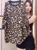Retro Leopard Print Mid-Length Round Neck T-shirt for Women - Stylish, Belly-Covering Short Sleeve Summer Top