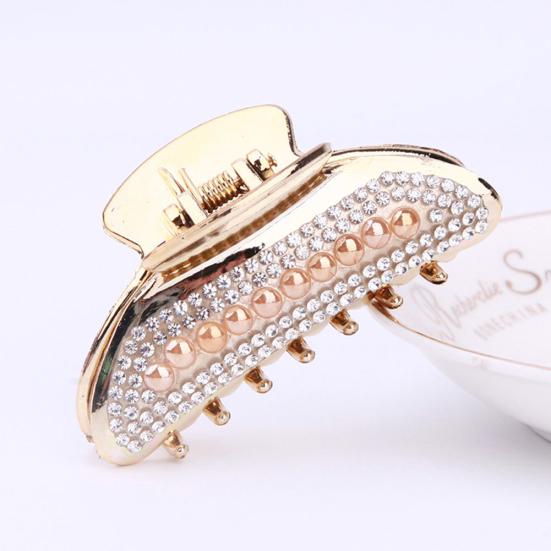 Elegant Women Rhinestone Faux Pearl Hair Claw Hairpin Ponytail Holder Accessory