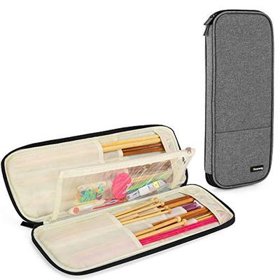 Teamoy Knitting Needle Storage Case for Knitting Needles and Afghan Needles (Up To 35.5cm/14 Inches) with Knitting Tool Storage Pocket, Gray