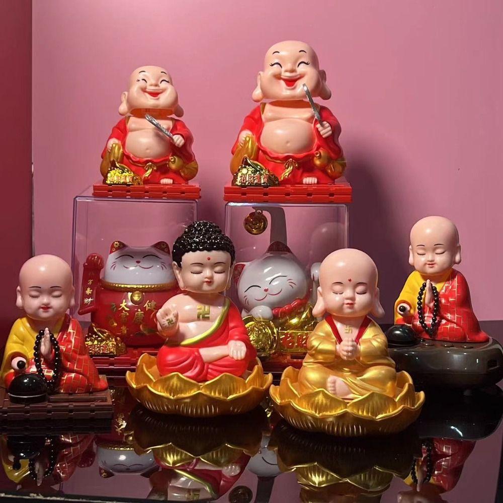 Decorative Solar Shaking Head Toys Handcrafts Desktop Buddha Statue  Ornaments